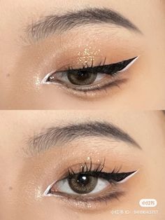 White Cat Eye Makeup, White Eyeliner Makeup Simple, Make Up With White Eyeliner, White Simple Makeup, White Liner Makeup, Makeup Eyeshadow Ideas, Korean Makeup Trends, White Eyeliner Looks