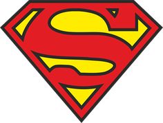 the superman logo is shown in red and yellow