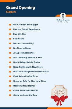 an orange and blue poster with the words grand opening on it's front page