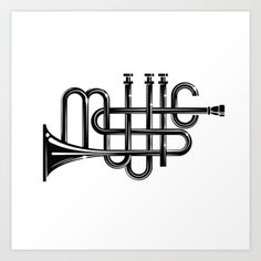 a black and white image of a french horn