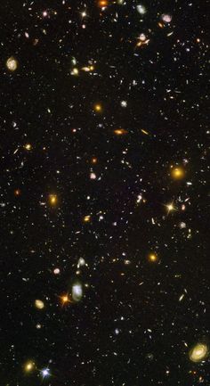 an image of many different objects in the dark night sky with stars and planets all around them