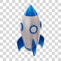 a blue and white toy rocket ship on a transparent background