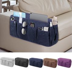 Deago Sofa Armrest Organizer Non-Slip Armchair Caddy Remote Control Holder for Recliner Couch with 14 Pockets Storage for Magazine, Tablet, Phone, iPad, Chocolate (Navy) - Walmart.com Sofa Arm Covers, Couch Bag, Remote Control Organizer, Hanging Shoe Rack, Sofa Armrest, Recliner Couch, Remote Control Storage, Remote Control Holder, Remote Holder