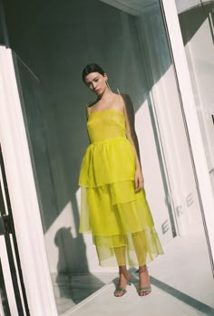 Laurence Midi – Kamperett Organza Midi Dress, Chartreuse Dress, Organza Dresses, Silk Organza Dress, Vibrant Fashion, Organza Dress, Neckline Dress, Silk Organza, Silk Slip