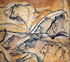 an image of some kind of cave painting on the side of a wall with horses in it