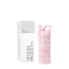 a pink and white bottle next to a box on a white background with the word shoppen written in it