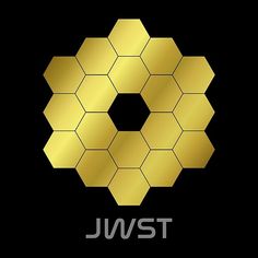 the jwst logo is shown in gold on a black background with silver letters