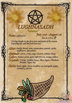 the back side of a menu for lughnasadh