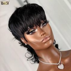 hairbs $100 wig BAISI Stunning Mullet Pixie Cut Wig with Bangs Mullet Wig, Short Curly Pixie, Burmese Hair, Hair Colorful, Brazilian Hair Wigs, Curly Pixie Cuts, European Hair, Remy Human Hair Wigs, Curly Human Hair Wig