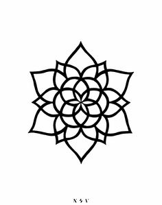 a black and white drawing of a flower with four petals in the shape of a star