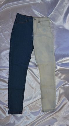 Split Bleached Jeans, one side left with original dark wash color, one side bleached to a very light wash. Inspired by the Tiktok trend. Pants are a US 28 (or approx. a size 6). Half And Half Pants, Gebleichte Jeans, Tiktok Pants, Colorblock Jeans, Trend Pants, Half Pants, Bleached Jeans, Half And Half, Womens Jeans