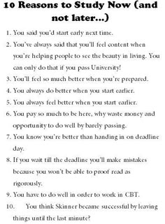 an image of a poem with the words 10 reasons to study now and not later