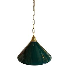 a green light hanging from a gold chain