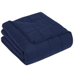 an image of a blue comforter on a white background with the cover pulled up