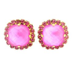 "Add a touch of vintage charm with Cambrie Earrings in Pink. These 0.75" gold plated beauties, made with high quality crystals on a brass base, are perfect for a classy look. And the best part? They're made right here in Canada!" Jeweled Crystal Earrings For Gift, Crystal Jeweled Earrings As Gift, Glamorous Clip-on Earrings With Sparkling Stones For Gift, Glamorous Gold Plated Crystal Earrings As Gift, Glamorous Gold Plated Crystal Earrings For Gift, Adjustable Tarnish-resistant Wedding Earrings, Elegant Jeweled Earrings, Elegant Jeweled Crystal Earrings Gold Plated, Gold-plated Jeweled Earrings For Gift