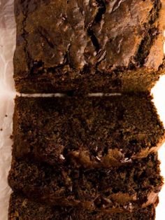 a loaf of chocolate cake sitting on top of a table