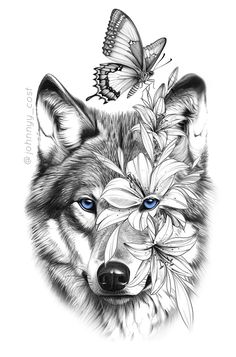 #desenhos #lobo #tattoo #drawings #art #wolf #tatuagens Tatoo Dog, Tatuaje A Color, Floral Tattoo Design, Local Shop