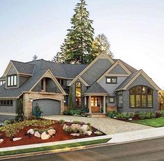 this is an artist's rendering of the front elevation of these craftsman - style home plans