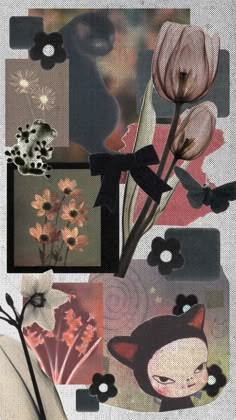 a collage with flowers and pictures on it