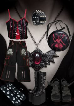 Red Emo Outfits, Goth Look, Emo Outfits, Goth Aesthetic