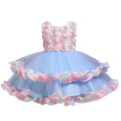 Super Fairy Tulle Dress Is Made Of Cotton Polyester Blending And Soft Net Yarn Fabric, Which Makes Baby Girls Feels Super Breathable And Skin Comfortable. This Dress Contains 2 Layers Tulle, 2 Layers Soft Lining, And 1 Layer Netting Attached On The Innermost Fabric Adds To A Fuller Look. This Baby Girls Sleeveless Evening Dress, Elegant And Gorgeous Design, Mesh Spliced Bodies With Soft Lining, It Will Make Your Girl Beautiful And Look Like A Princess. This Lace 3d Flower Girl Dress Is Design O- Wedding Ball Gown Dresses, Peng Peng, New Girl Style, Rainbow Tutu, Dress Children, Childrens Clothes Girls, Wedding Flower Girl Dresses, Princess Ball Gowns, Rose Lace