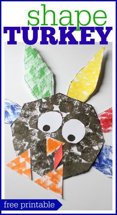 a turkey made out of construction paper with the words shape turkey on it and an image of