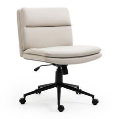 a white office chair with wheels on an isolated background