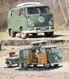 an old vw bus is converted into a camper van