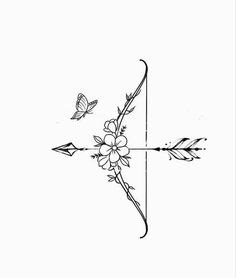 an arrow with flowers and butterflies on it