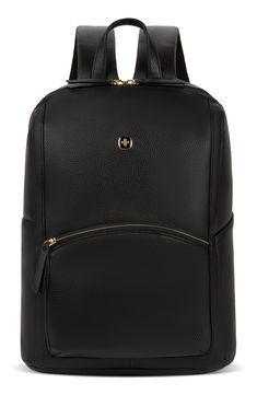 Pebbled faux leather adds contemporary-chic style to this roomy backpack that features a laptop sleeve and plenty of storage for your necessities. 13.5" x 10.5" x 1" Zip-around closure Top carry handle Adjustable padded shoulder straps Exterior features zipper pocket, trolley strap Interior features laptop sleeve, water-bottle pocket, slip pocket Polyester Spot clean Imported Knomo Backpack, Work Backpack Women, Office Backpack, Cute Laptop Bags, Professional Backpack, Backpack Handbags, Business Laptop Bag, Tech Backpack, Work Backpack