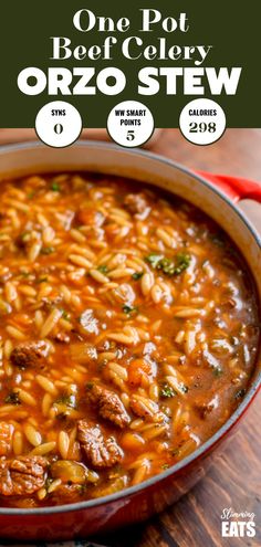 the one pot beef and barley orzo stew is ready to be eaten in less than 30 minutes