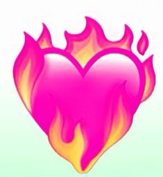 a pink heart with flames in the middle