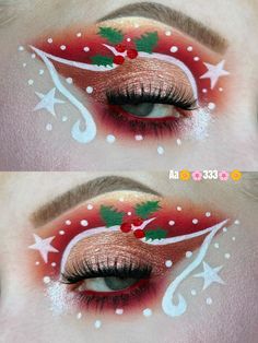 eye makeup😍 Simple Christmas Glam Makeup, Santa Hat Eye Makeup, Festive Eye Makeup Christmas, Hot Cocoa Makeup, Plaid Eye Makeup, Santa Makeup Looks, Christmas Eye Makeup Looks, Christmas Tree Makeup Look, Alternative Christmas Makeup