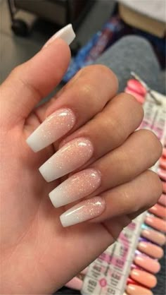 Ballerina Style Nails, Baby Boomers Nails, White Coffin Nails, Unghie Sfumate, Pink Ombre Nails, Ombre Nails Glitter, Classy Nail, Ombre Acrylic Nails, Pink Nail