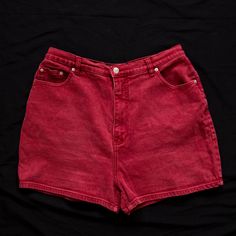 Vintage Red 1990s "Route 66" Shorts Size: 17/18 Measurements:  Waist: 32 in. Length: 15.75 in. Inseam: 3 in. Has some stretch to them! Retro High-rise Shorts For Streetwear, 90s High Waist Shorts For Streetwear, 90s High-waist Streetwear Shorts, Red Streetwear Shorts, Red Short Bottoms For Streetwear, Red Short Length Bottoms For Streetwear, Red 90s Bottoms With Pockets, 90s Style Fitted Shorts For Streetwear, Casual High Rise Red Jean Shorts