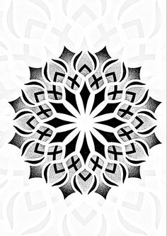 a black and white drawing of a flower on a white background with an intricate design in the center