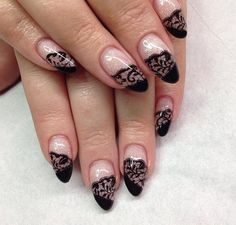 Lace Lace Finger Nails, Lacy Nails Lace Design, Black Lace Nails Designs Coffin, Pink And Black Lace Nails, Black Lace Press On Nails, Romantic Nails, Summer Nails, Nail Inspo, Nail Art Designs