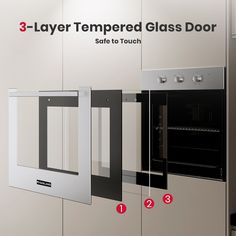 the three layer glass door is shown with instructions for how to use it in this kitchen