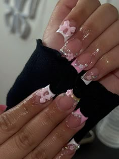 Pink  Collar   Plants 3D Nails Embellished   Nail,Hand & Foot Care Nail Tech Inspo Pics, Temu Press On Nails, Short Glam Nails Rhinestones, Rhinestone Summer Nails, Short Cute French Tip Nails, Small Acrylic Nails, Short Blinged Out Nails, Nails For Valentines Day, Nails For Valentines