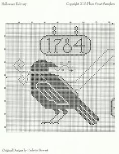 a cross stitch pattern with a bird on it