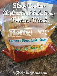 a bag of slow cooker chicken enchilada soup is on the counter