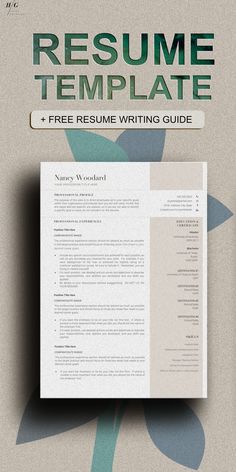 a resume template with the cover letter in green and blue colors, on top of a beige