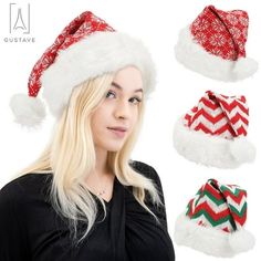 Specifications: Material: Knitted Cloth + Fur Type: A  Snowflake, B  Red Striped, C - Red & Green Striped Color: As Picture Shown Hat Circumference: 62cm / 24.4in Hat Height (Ball Included): 43cm / 16.9in Fur Ball Diameter: Approx. 6cm / 2.4in Fit Type: Adult Gender: Unisex Care: Hand Wash Features: Multiple Styles Santa Hat3 styles Christmas santa hats, snowflake pattern, red,green and white striped christmas hat, premium quality knit fabric material. It is the perfect Christmas dress up May th Winter Party Beanie Mini Hat, Red Christmas Hat For Festive Occasions, Red Mini Hat For Winter Gift, Red Winter Hat As A Gift, Red Holiday Hats For Winter, Red Winter Hats For Gifts, Red Christmas Cap, Red Winter Party Hat, Kids Santa Hat