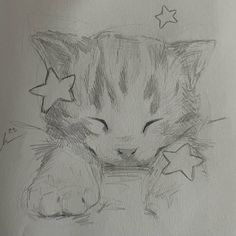 Cat With Hearts Drawing, Cute Cats Sketch, Kittens Art Drawings, Cute Cat Sketches Pencil, Anime Cat Sketch, Cat Pic Ideas, Cat Tree Drawing, How To Draw Kitty, Hand Waving Drawing