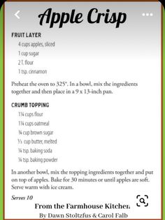 an apple crisp recipe is shown on the menu for this appliance, with instructions to make it easy and delicious