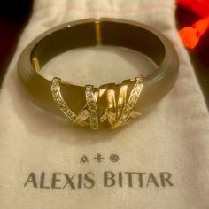 Taupe/Gray Lucite With Gold And Rhinestone Accents. Alexis Bittar Jewelry, Alexis Bittar, Womens Jewelry Bracelets, Women Jewelry, Bracelet, Gold, Women Shopping, Color