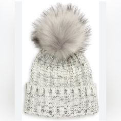 Kyi Kyi Women’s Knitted Faux Fur Pom Pom Hat, Silver, One Size Color: Silver Details & Care A Soft Faux-Fur Pompom Crowns This Chunky Ribbed Beanie That Adds Extra Warming To Your Ears With A Fold-Over Cuff. 100% Acrylic With 80% Acrylic, 20% Polyester Faux-Fur Pompom Dry Clean Made In Canada New With Tags Retail Value:$74.25 Kyi Kyi, Knit Pom Pom Hat, Fur Pom Pom Hat, Edgy Dress, Winter Accessories Fashion, Grey Fur, Women Fashion Edgy, Chunky Wool, Faux Fur Pom Pom