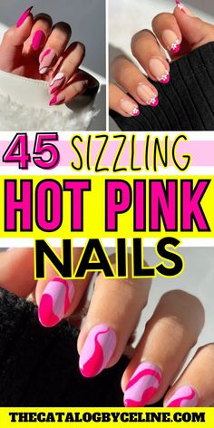 45 Sizzling Hot Pink Nails That Are Straight-Up Fire! - The Catalog Hot Pink Nail Art, Hot Pink Nail, Pink Black Nails, April Nails, Hot Pink Nails, Pink Nail Art, Party Nails, Pink Nail Designs, Rainbow Nails