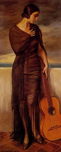 a painting of a woman holding a guitar