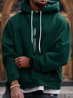 Dark Green Casual Collar Long Sleeve Fabric Slogan Pullovers Embellished Medium Stretch  Men Hoodies & Sweatshirts Dark Green Hoodie Outfit Men, Oversized Sweatshirt Outfit Men, Green Hoodie Outfit Men, Men’s Hoodies, Hoodie Outfits Men, Trendy Hoodies Men, Green Hoodie Outfit, Mens Hoodies Fashion, Stylish Hoodies Men